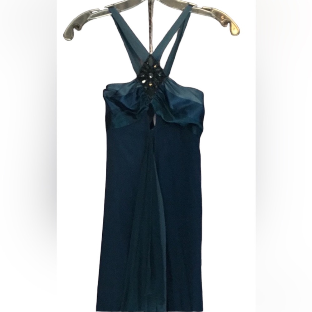 Vintage Bebe Embellished Blue 100% Silk Dress Small